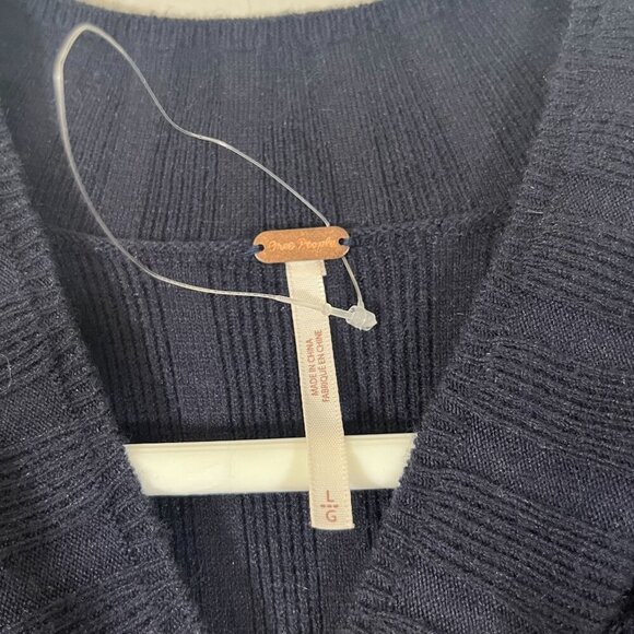 Free People Lottie Rib Dress‎ Button Detail Front Short Sleeve Navy Large NWOT - Picture 5 of 10